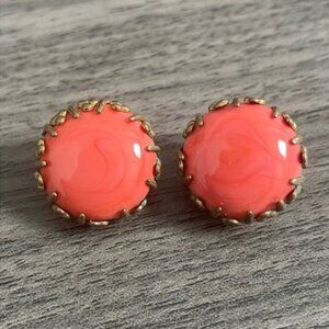 Vintage Miriam Haskell Coral Gold Tone Clip On Earrings 1950s Signed Old Money
